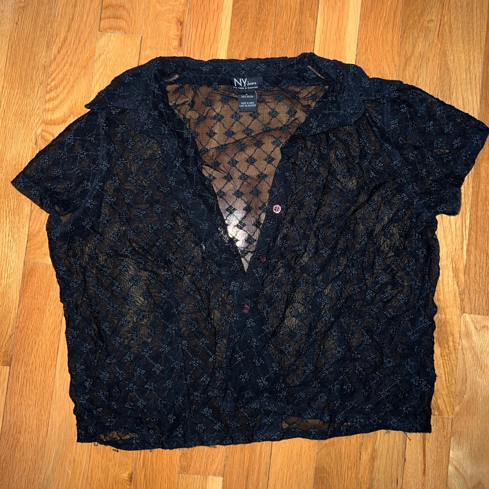 Women’s Black See Through Button Down